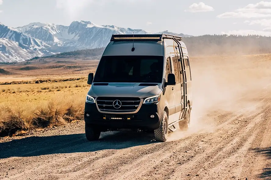 Mercedes-Benz Sprinter tracking straight on the road