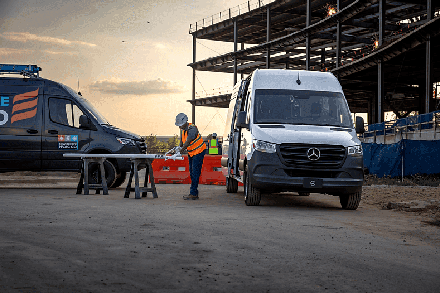 Mercedes-Benz Sprinter working a commercial job site, serviced at Mercedes-Benz Vans of Laguna Niguel