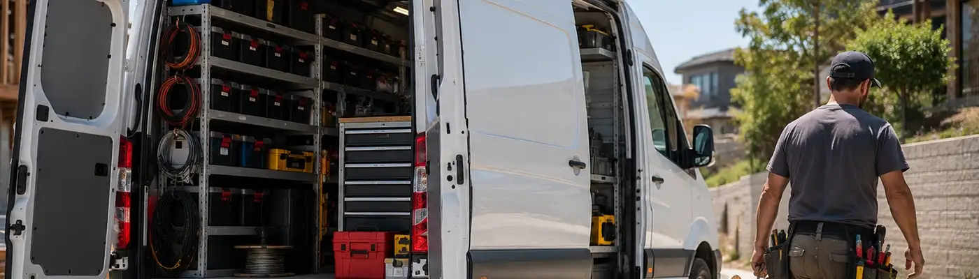 Electrician with Mercedes-Benz Sprinter at job site