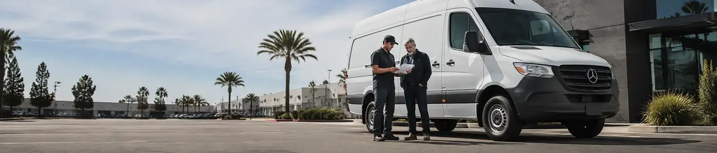 Sprinter Owner and Dealer Employee Reviewing Paperwork