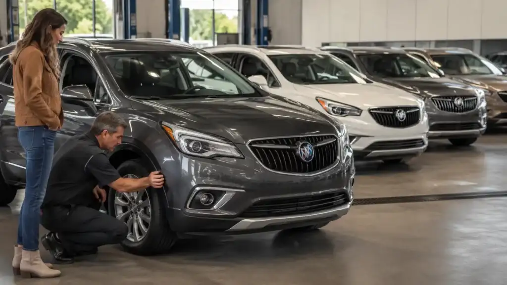 Car inspection in a modern showroom