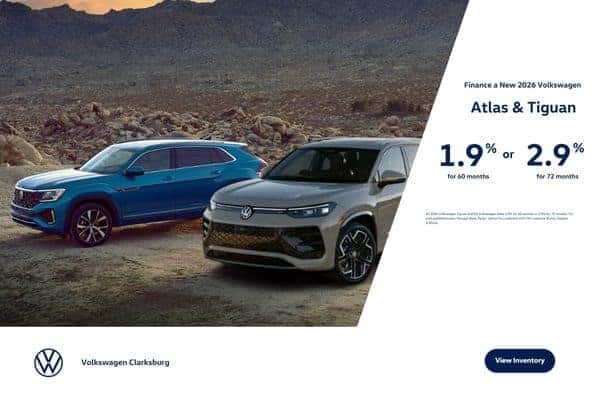1.9% for up to 60 months or 2.9% for up to 72 months on a New 2026 Volkswagen Atlas & Tiguan