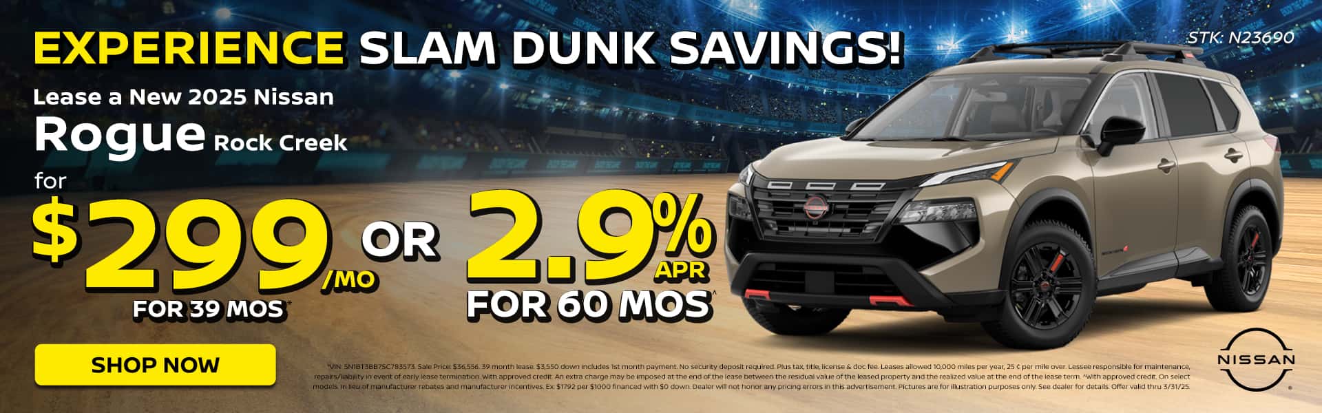 Lease a 2025 Nissan Pathfinder Rock Creek for $299/MO over 39 MOS or 2.9% APR for 60 MOS