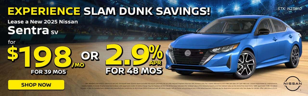 Lease a 2025 Nissan Sentra SV for $198/MO for 39 MOS or 2.9% APR for 48 MOS